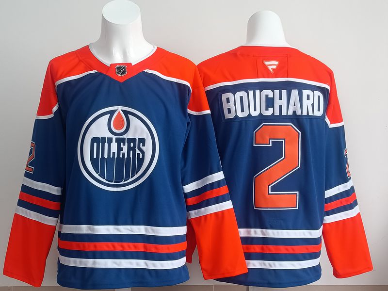 Men 2025 Edmonton Oilers #2 Bouchard Blue Fanatics Home Premium NHL Jersey style 1